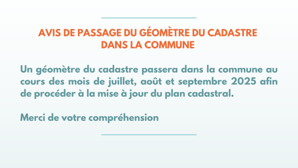 📐 AVIS DE PASSAGE DU GÉOMÈTRE DU CADASTRE DANS LA COMMUNE